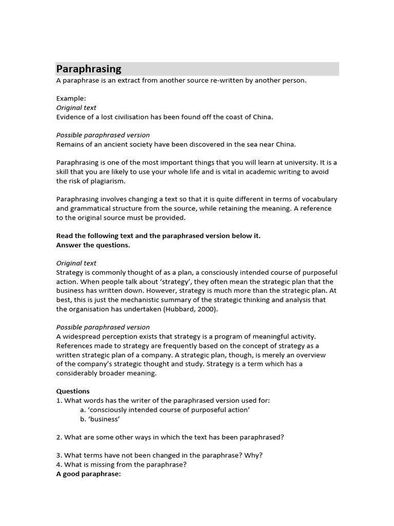 2 - Paraphrasing - Introduction | PDF | Adjective | Part Of Speech