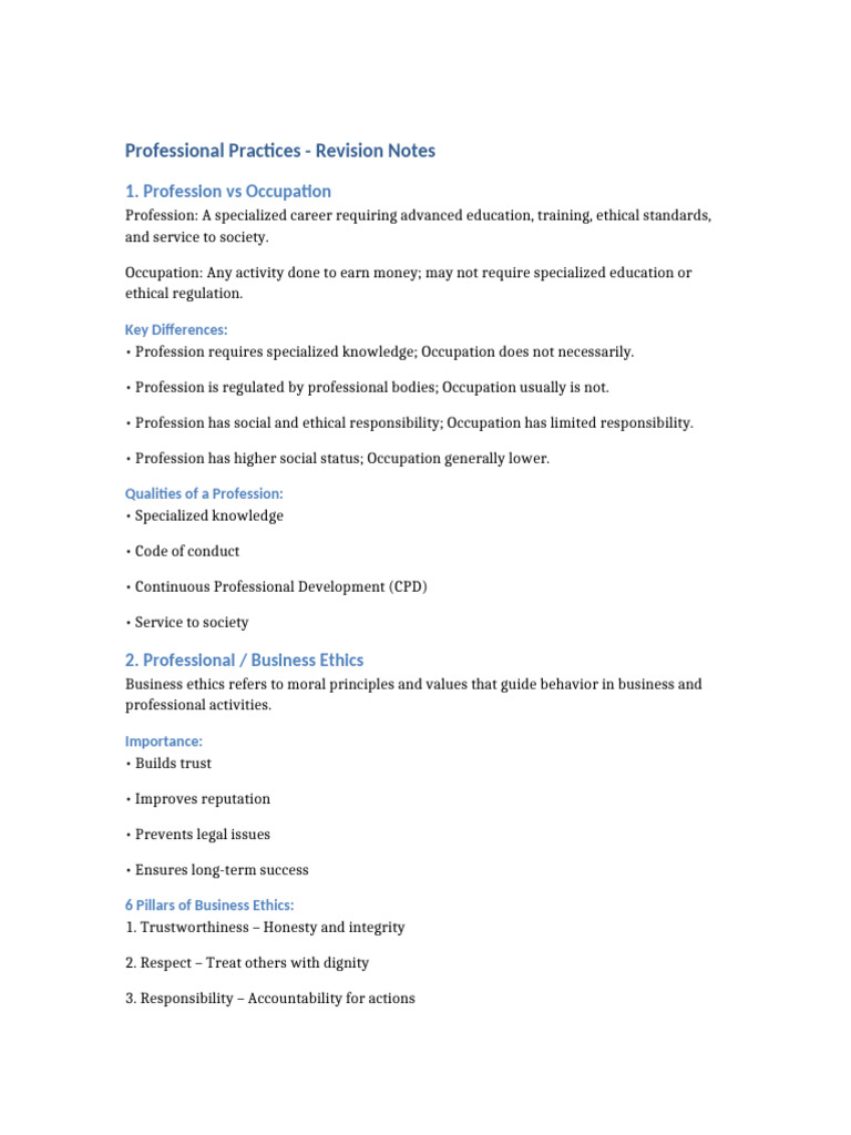 Professional Practices Revision Notes | PDF
