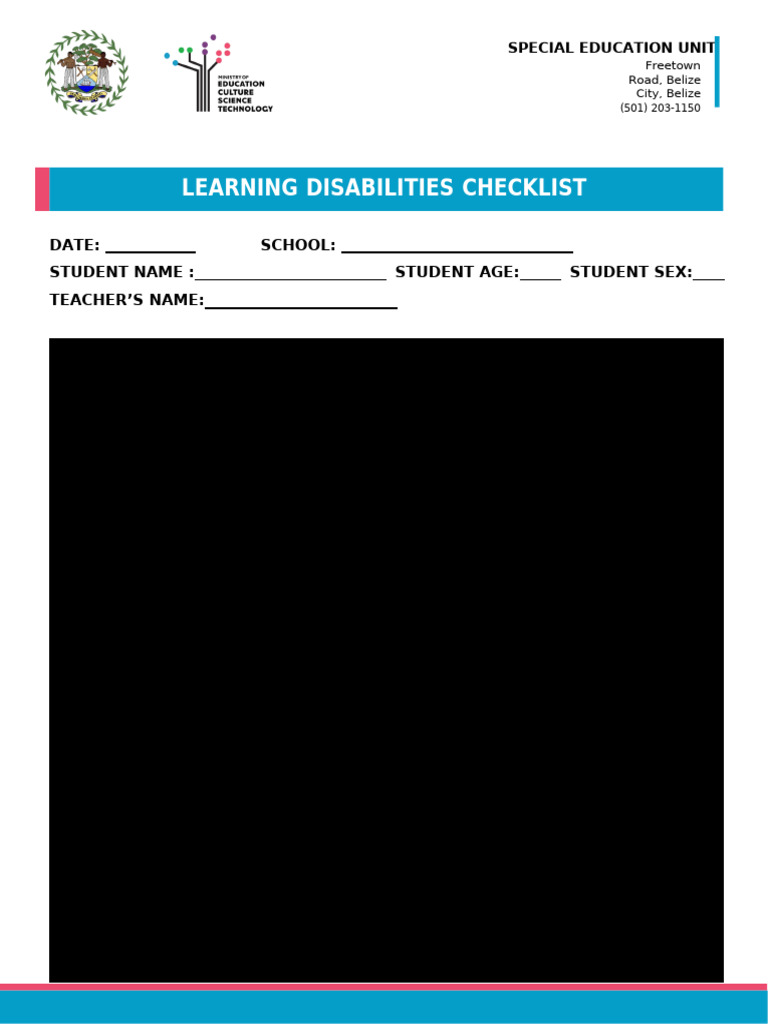 Learning Disability Checklist | PDF