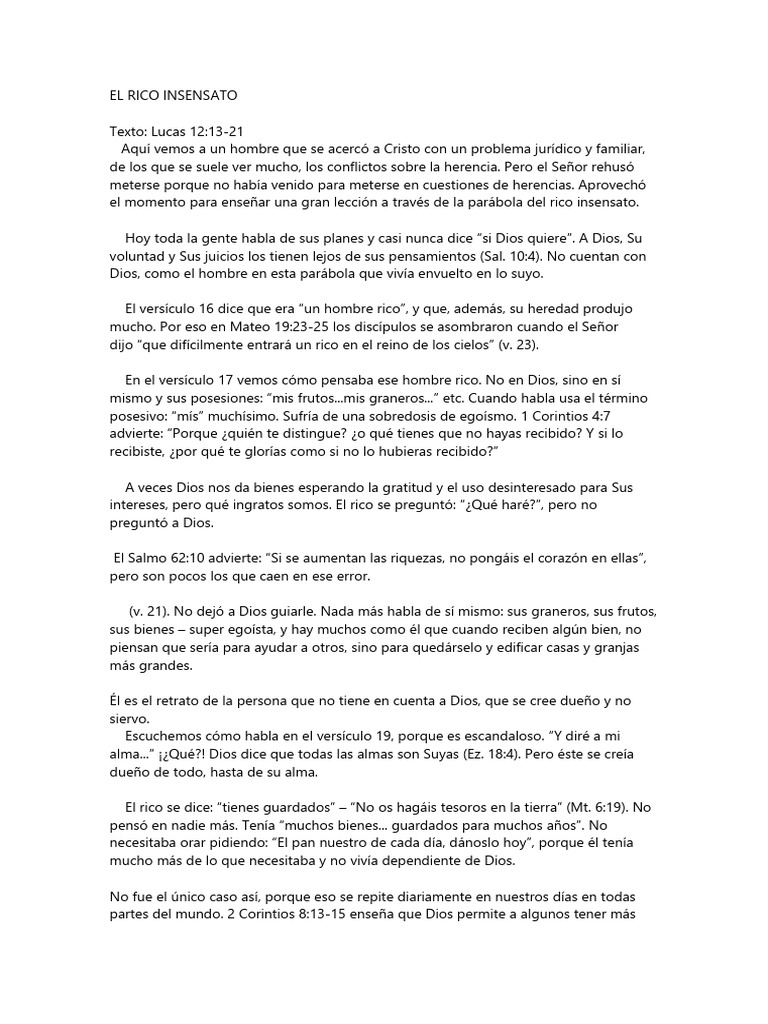 El Rico Insensato | PDF | Contenido del Nuevo Testamento | Contenido ...