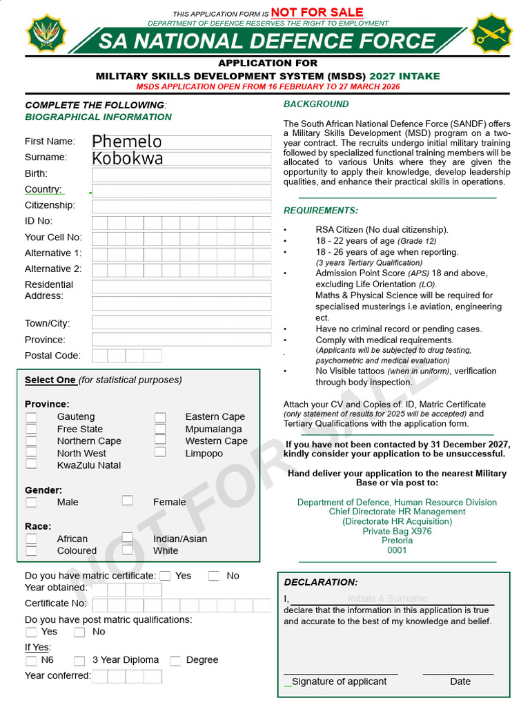 Master MSDS Application Form 2027 | PDF