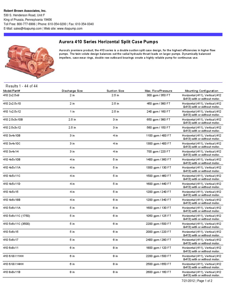 Aurora 410 Series Horizontal Split Case Pumps | PDF | Gas Technologies ...