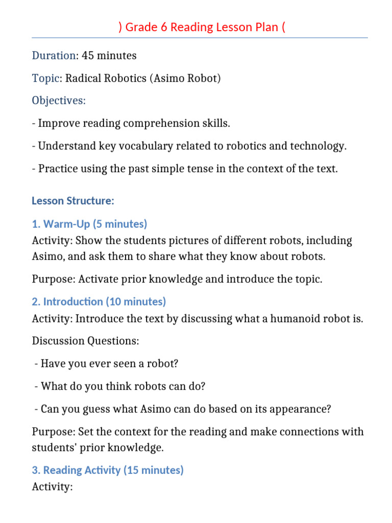 Grade 6 Reading Lesson Plan[1] | PDF | Reading Comprehension | Vocabulary