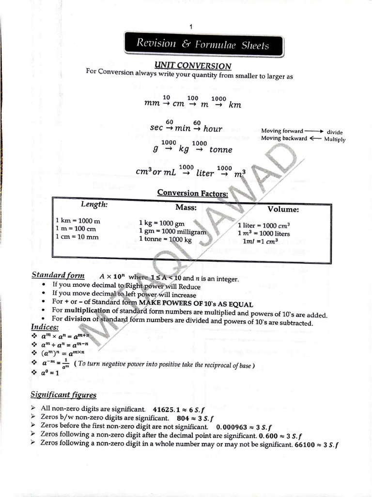 Revision and Formula Sheet 2025 | PDF