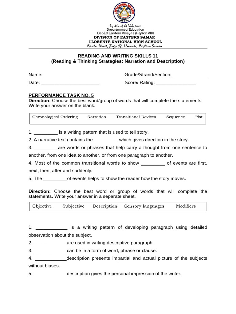 Reading & Thinking Strategies: Narration and Description | PDF | Cognition