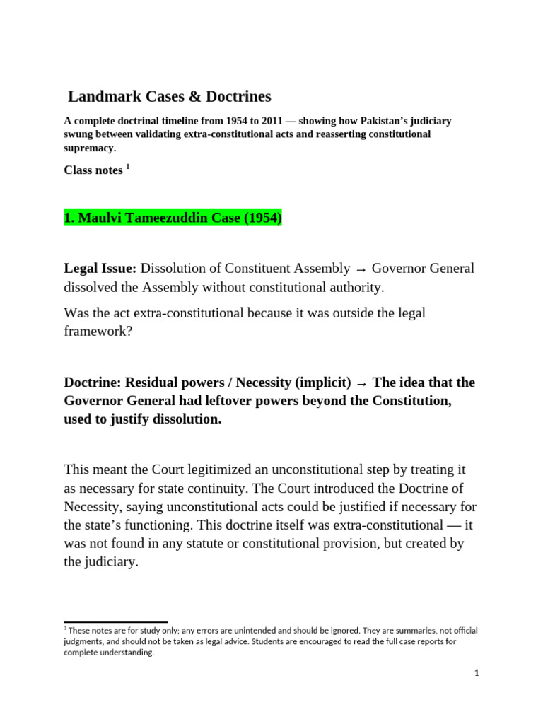 Landmark Cases - Short Notes - Monday Class - Five Cases | PDF | Legal ...