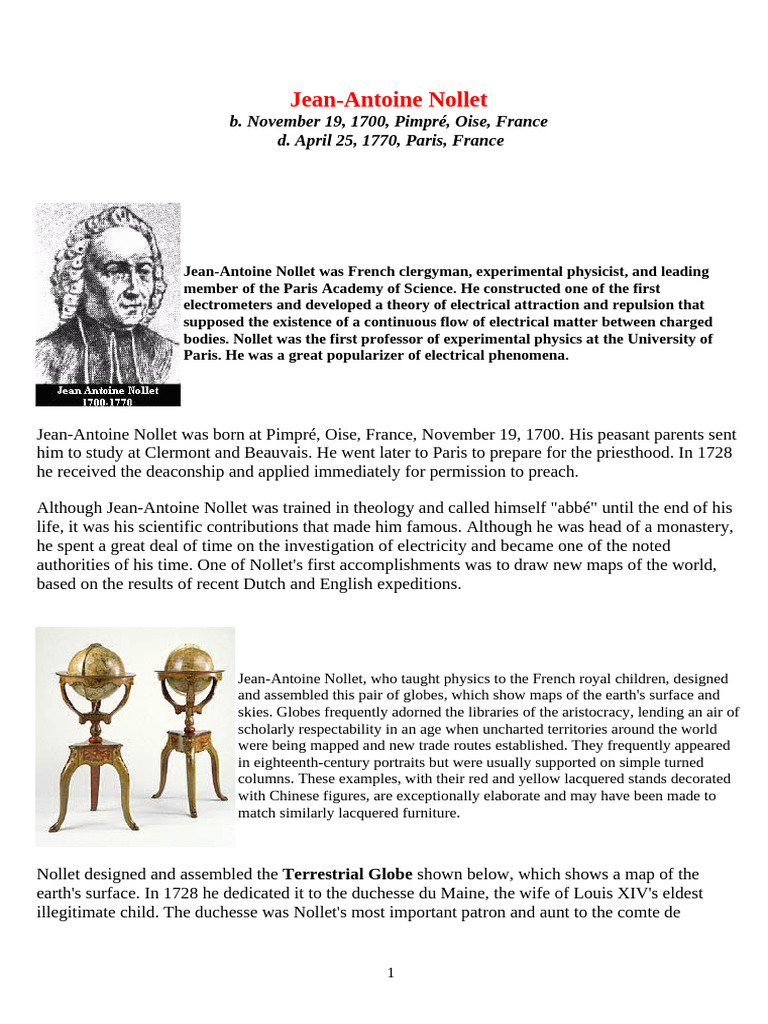 Jean-Antoine Nollet | PDF | Electric Charge | Osmosis