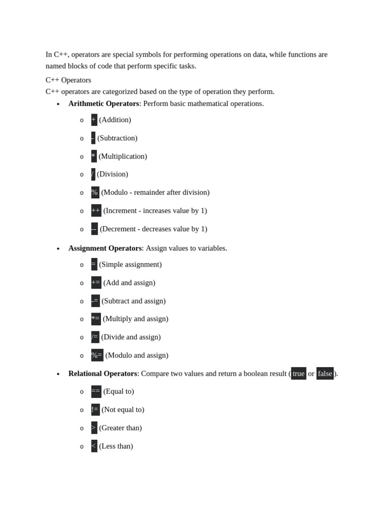 c++ Operators | PDF | Pointer (Computer Programming) | Software Engineering