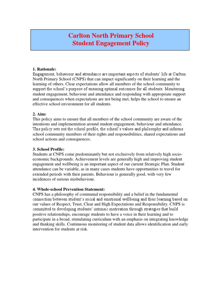 Carlton North Primary Engagement Policy | PDF | Teachers | Learning
