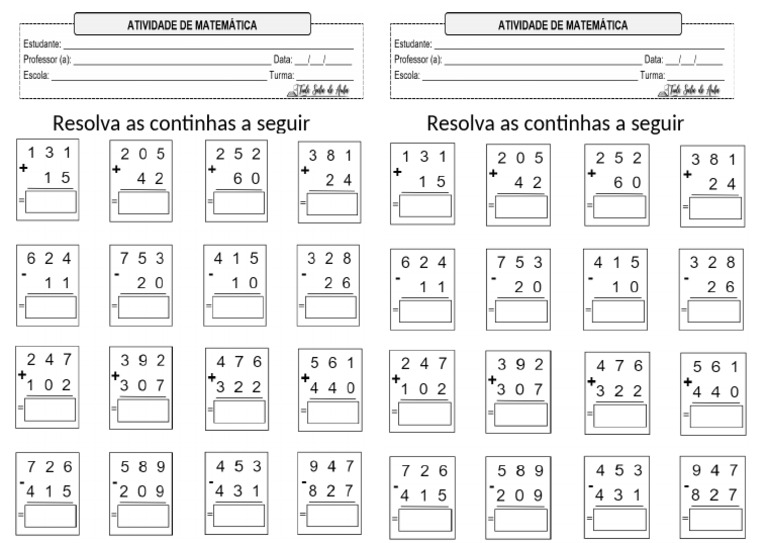Resolva As Continhas A Seguir Resolva As Continhas A Seguir | PDF
