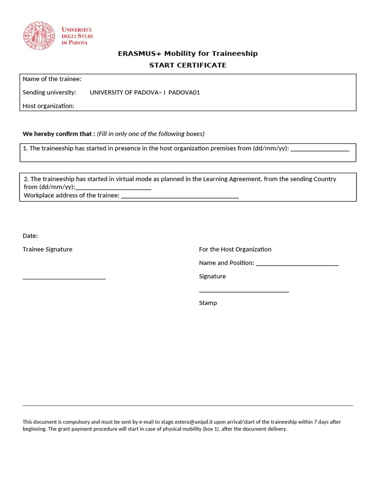 Start Certificate E+ Traineeship | PDF
