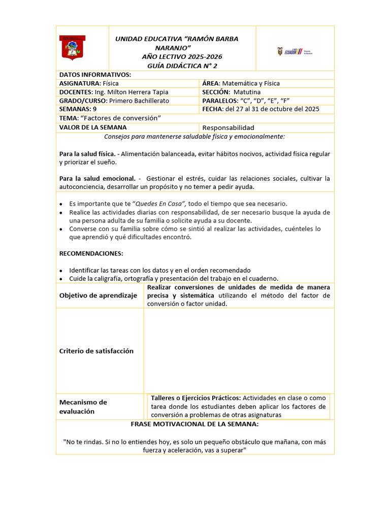 2) Guía Didáctica Fisica 1 | PDF | Cantidad | Sistema Internacional de ...