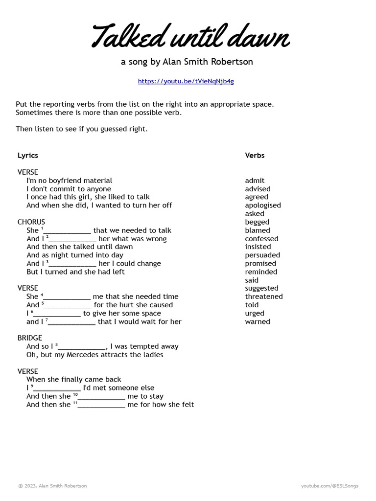 Talked Until Dawn Worksheet | PDF