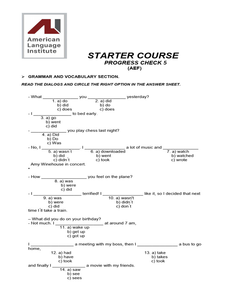 Aef Starter Test 5 | PDF