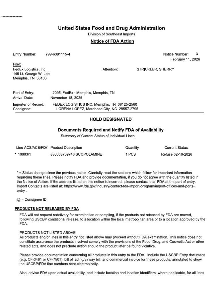 Notice of FDA Action. Refuse. | PDF