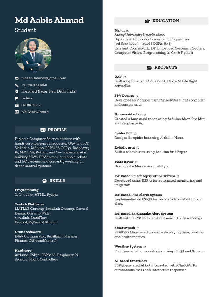 MD Aabis Ahmad 20260102 | PDF | Internet Of Things | Robotics