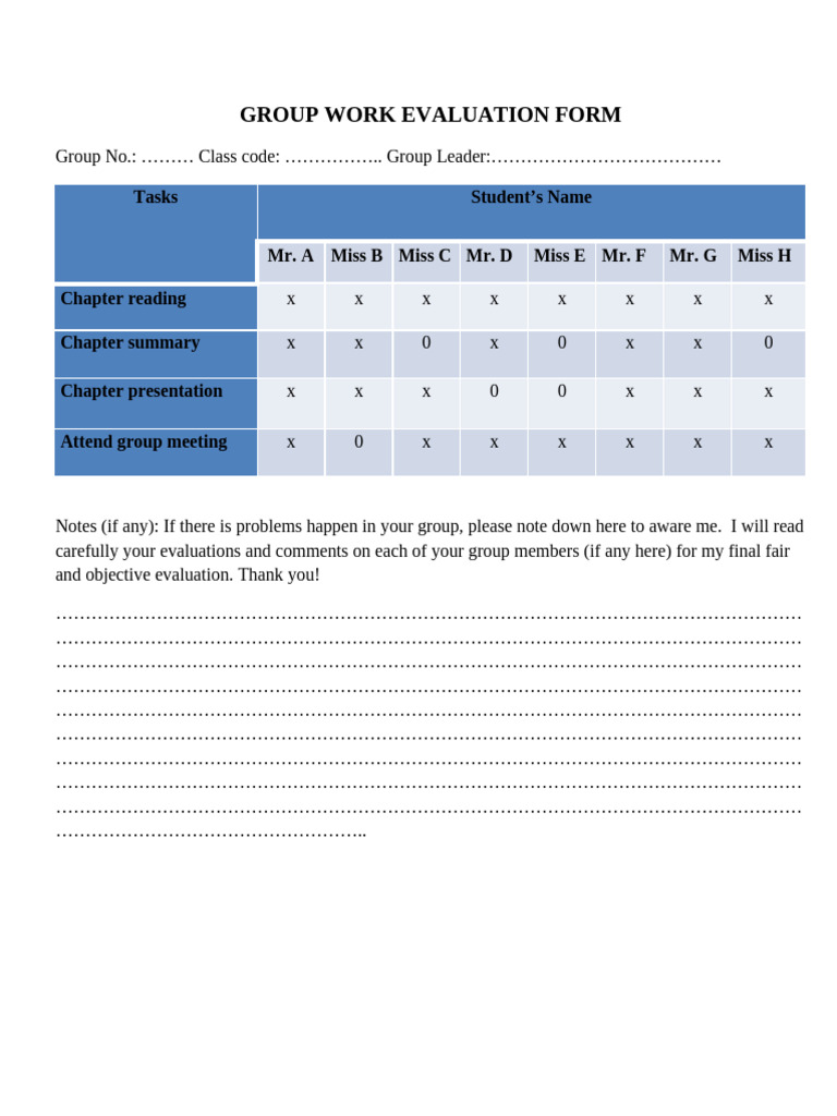 Group Work Evaluation Form | PDF