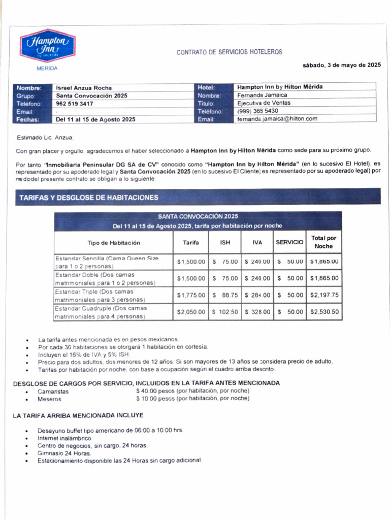 Convenio Hotel Hampton | PDF