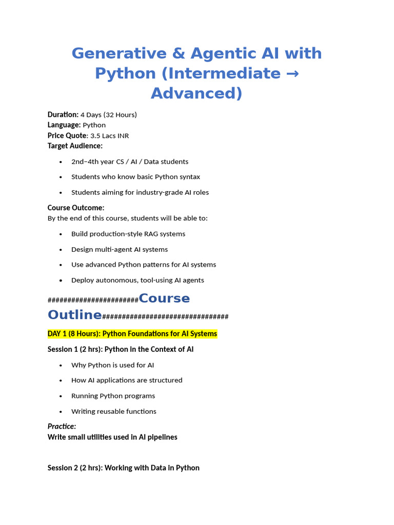 Intermediate to Advanced Course-Generative AI and Agentic AI With ...