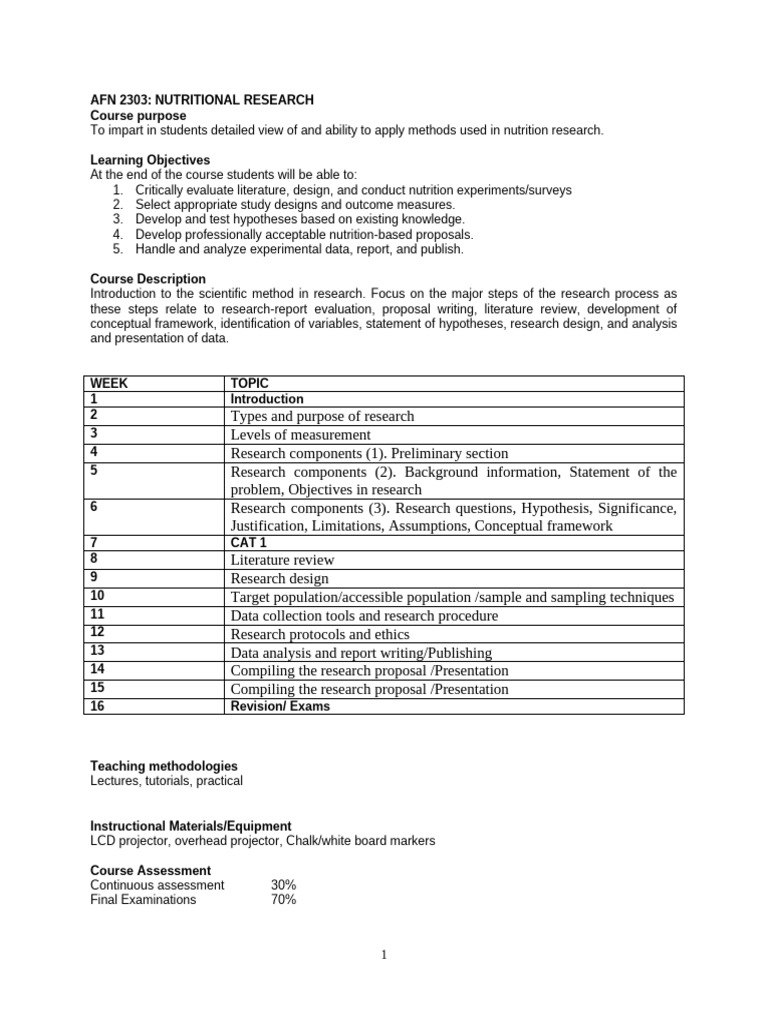 AFN 2303 Nutrtional Research and Module | PDF | Hypothesis | Cost Of Living