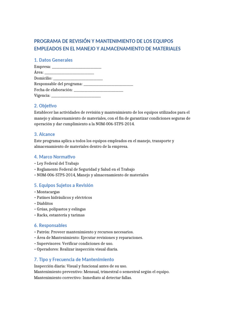 Programa STPS Mantenimiento Manejo y Almacenamiento Materiales | PDF