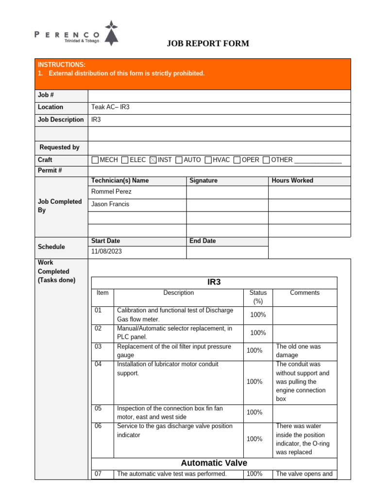 03 - Daily Report 11 08 2023 - IR3 | PDF | Valve | Mechanical Engineering