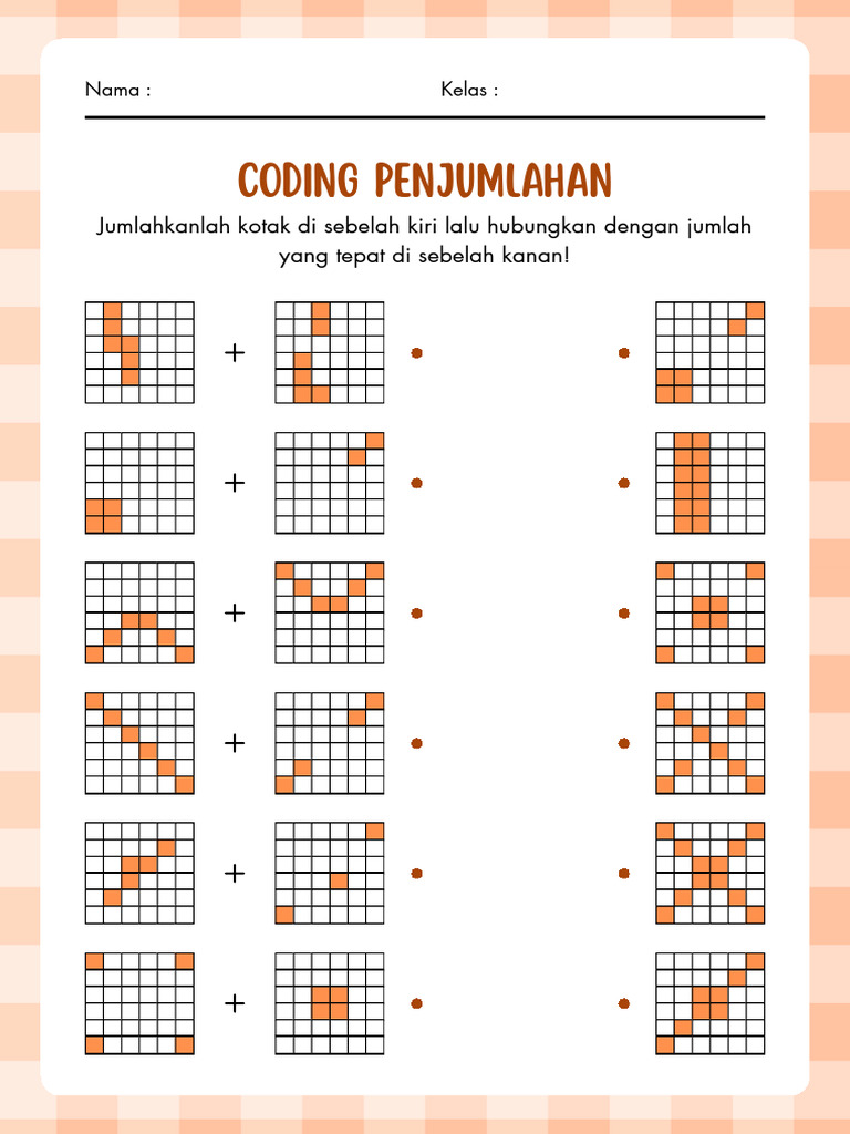 Lembar Kerja Coding Penjumlahan Oranye Sederhana | PDF
