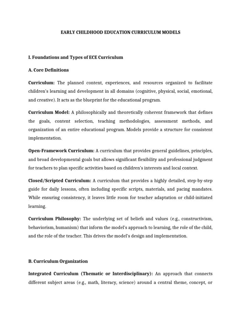 Early Childhood Education Curriculum Models | PDF | Educational ...