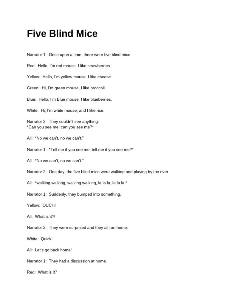 Five Blind Mice (Readers Theater Script) | PDF