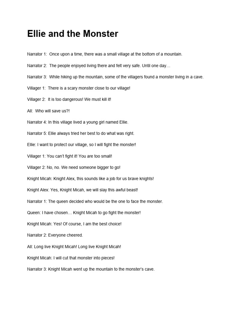 Ellie and The Monster (Readers Theater Script) | PDF