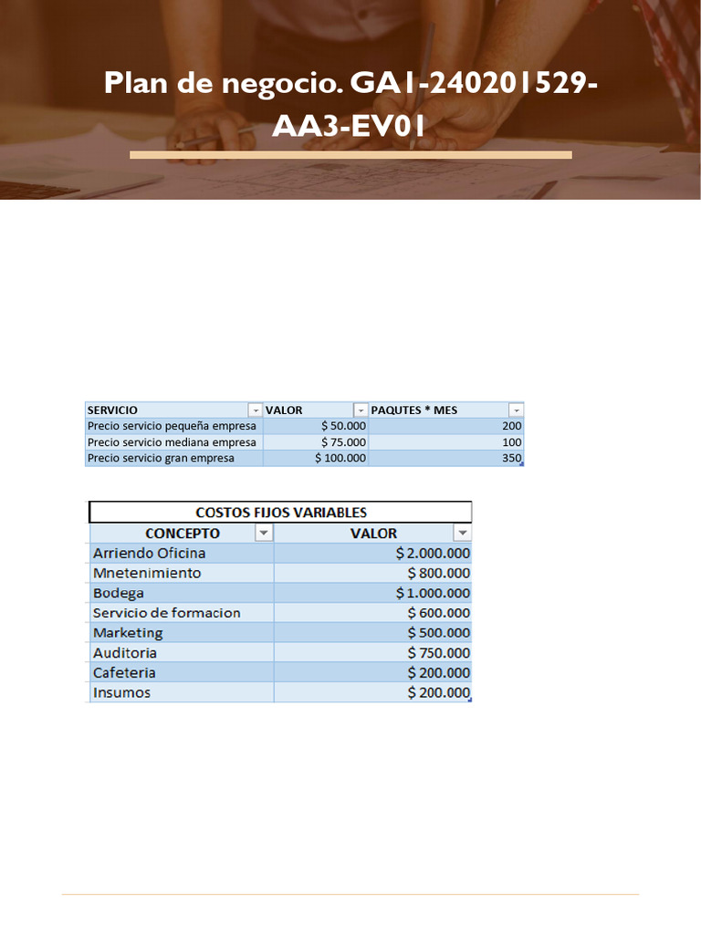 Plan de Negocio. GA1 240201529 AA3 EV01 | PDF | Presupuesto | Plan de ...