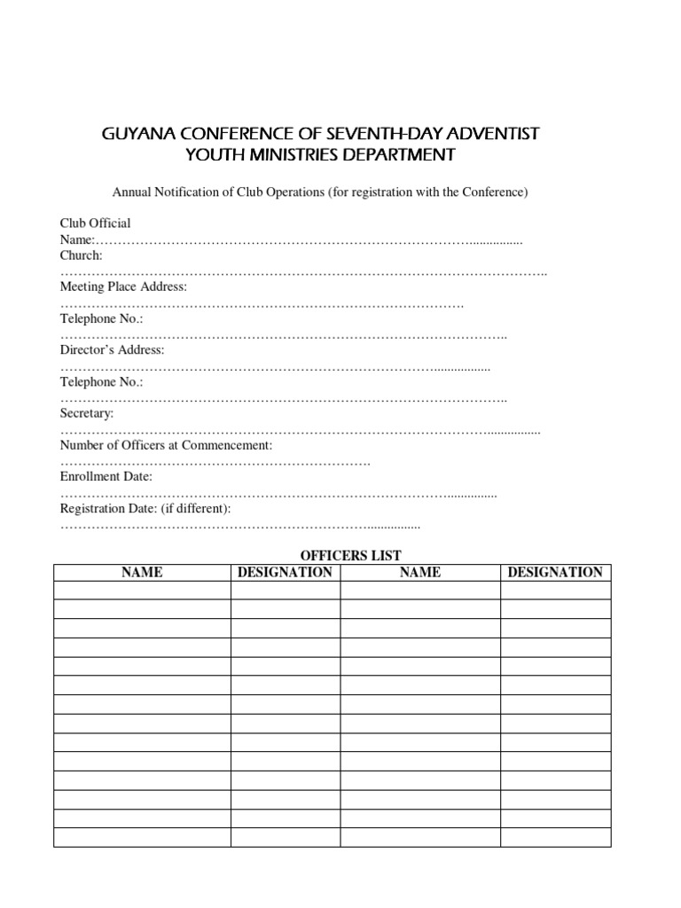 Annual Club Registration Form | PDF