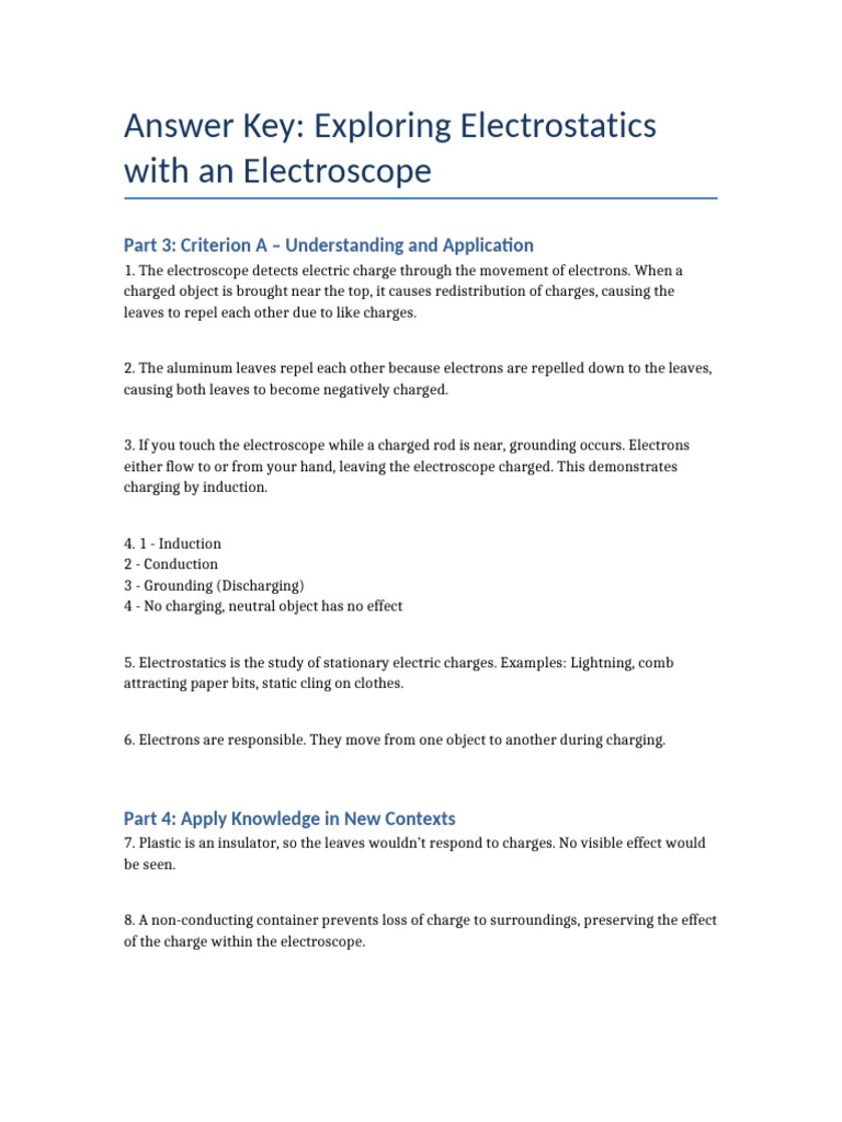 7. Electroscope Worksheet Answres | PDF