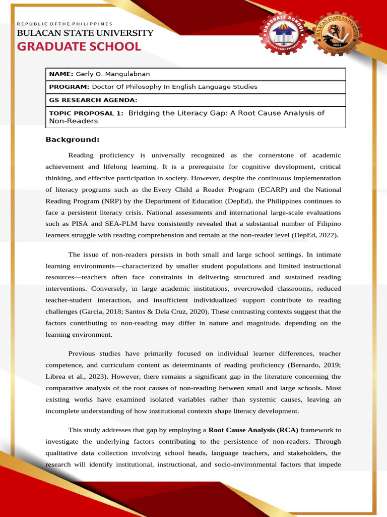 Topic Proposal Template | PDF | Literacy | Cognition