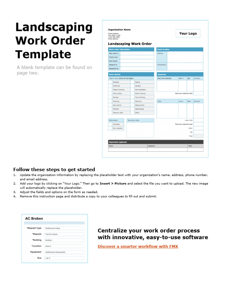 Landscaping Work Order Template | PDF