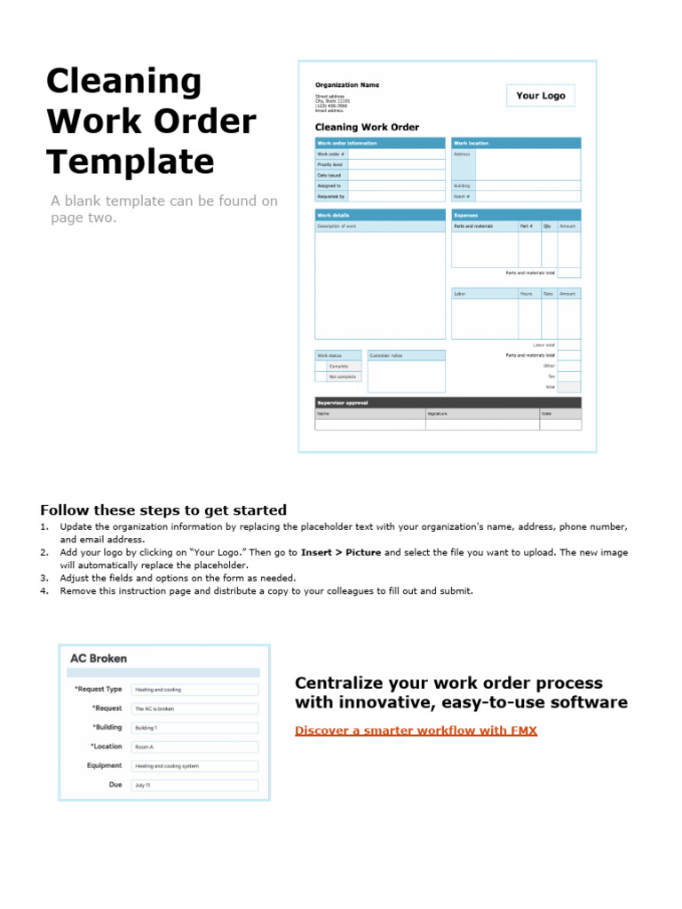 Cleaning Work Order Template | PDF