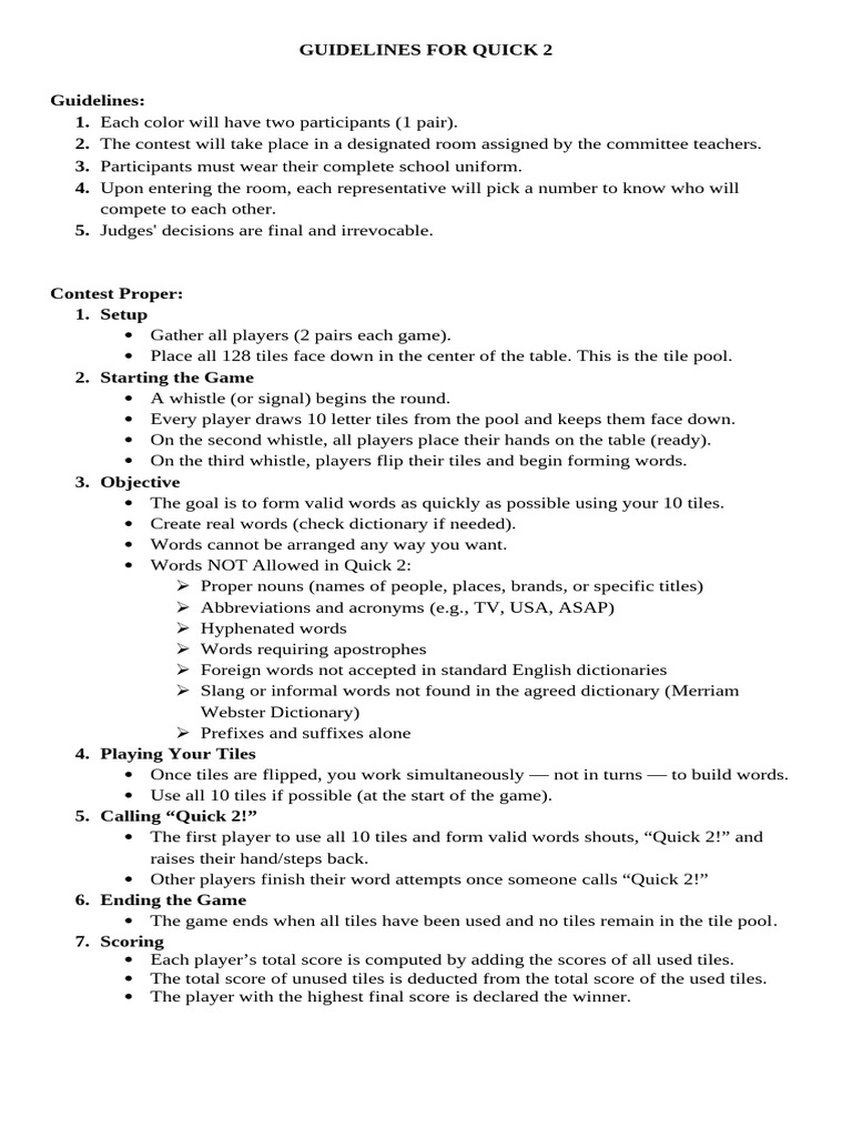 Guidelines for Quick 2 | PDF