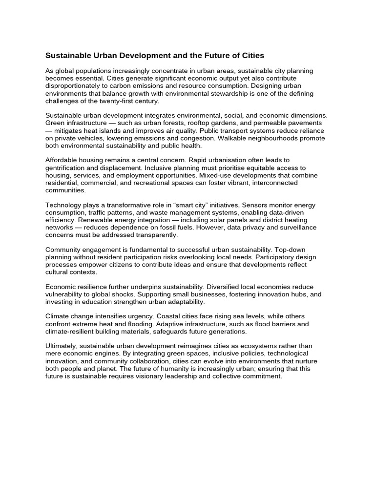 Sustainable Urban Development and The Future of Cities | PDF ...