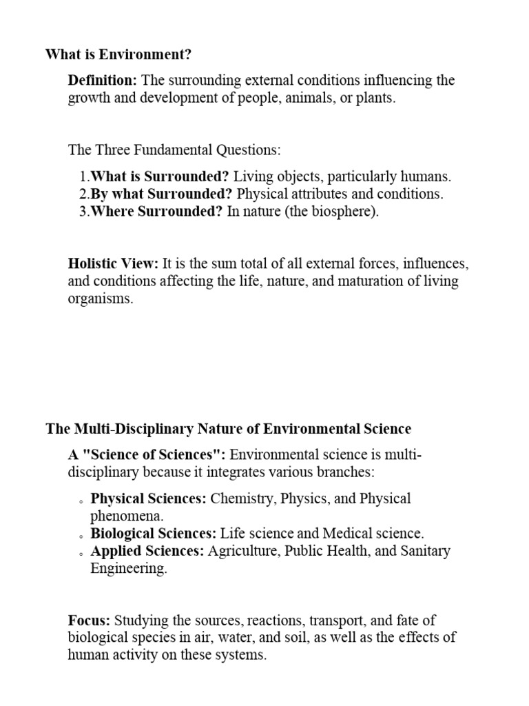 Definition, Scope and Importance of Environmental Science | PDF ...