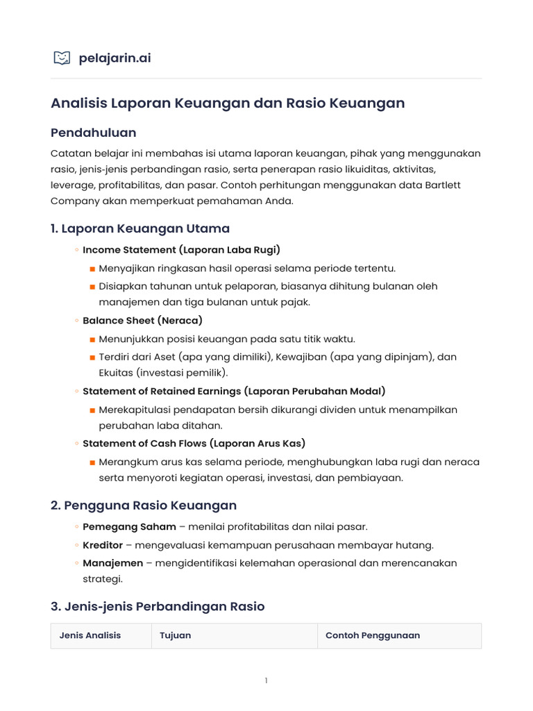 Analisis Laporan Keuangan Dan Rasio Keuangan | PDF