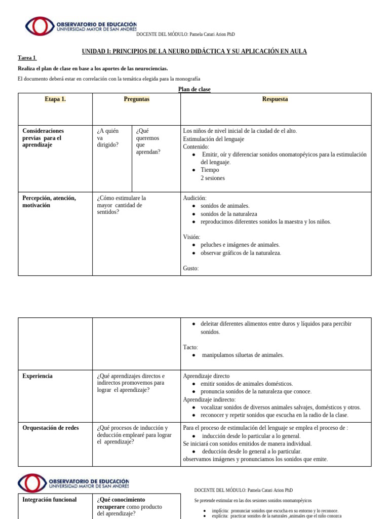 Tarea 1. Plan de Clase | PDF | Aprendizaje | Percepción