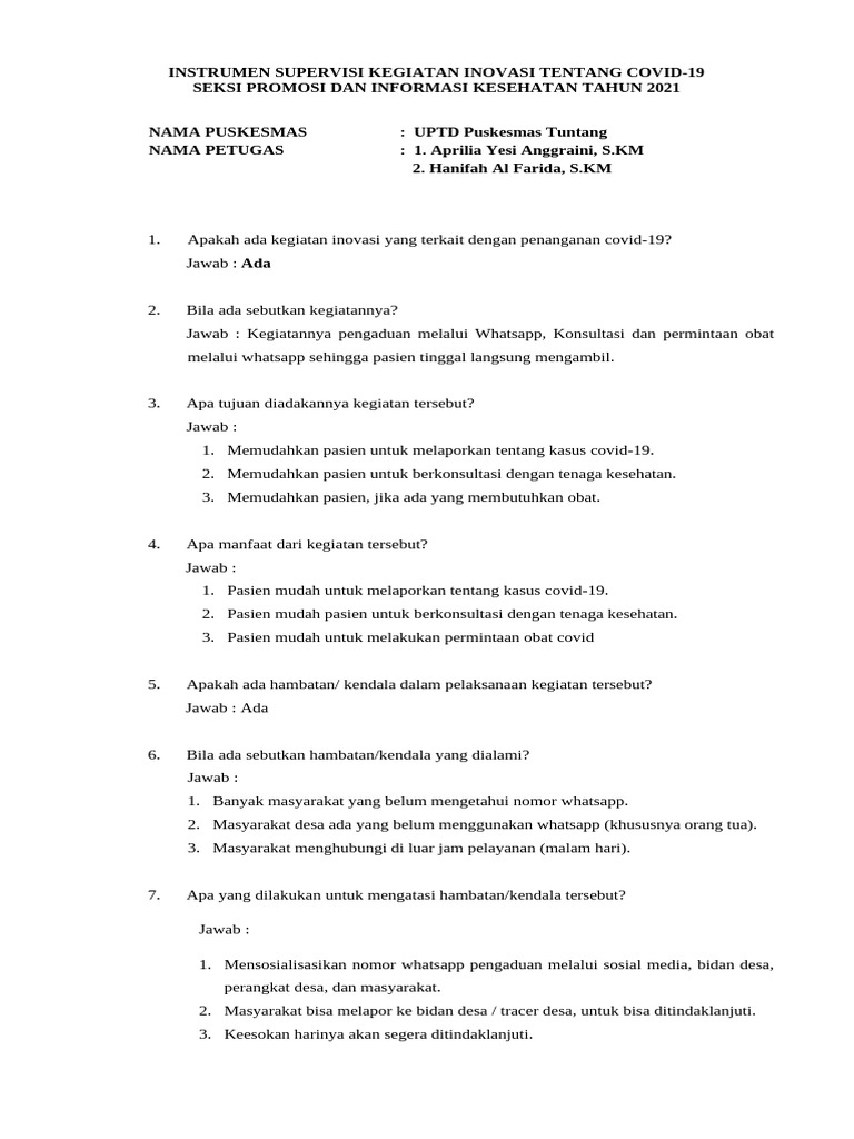 Instrumen Supervisi Keg. Inovasi Tentang Covid-19 | PDF