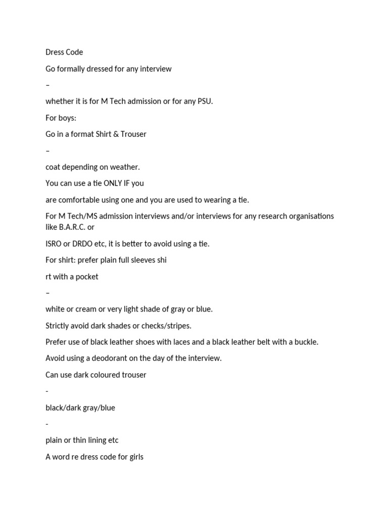 Dress Code | PDF
