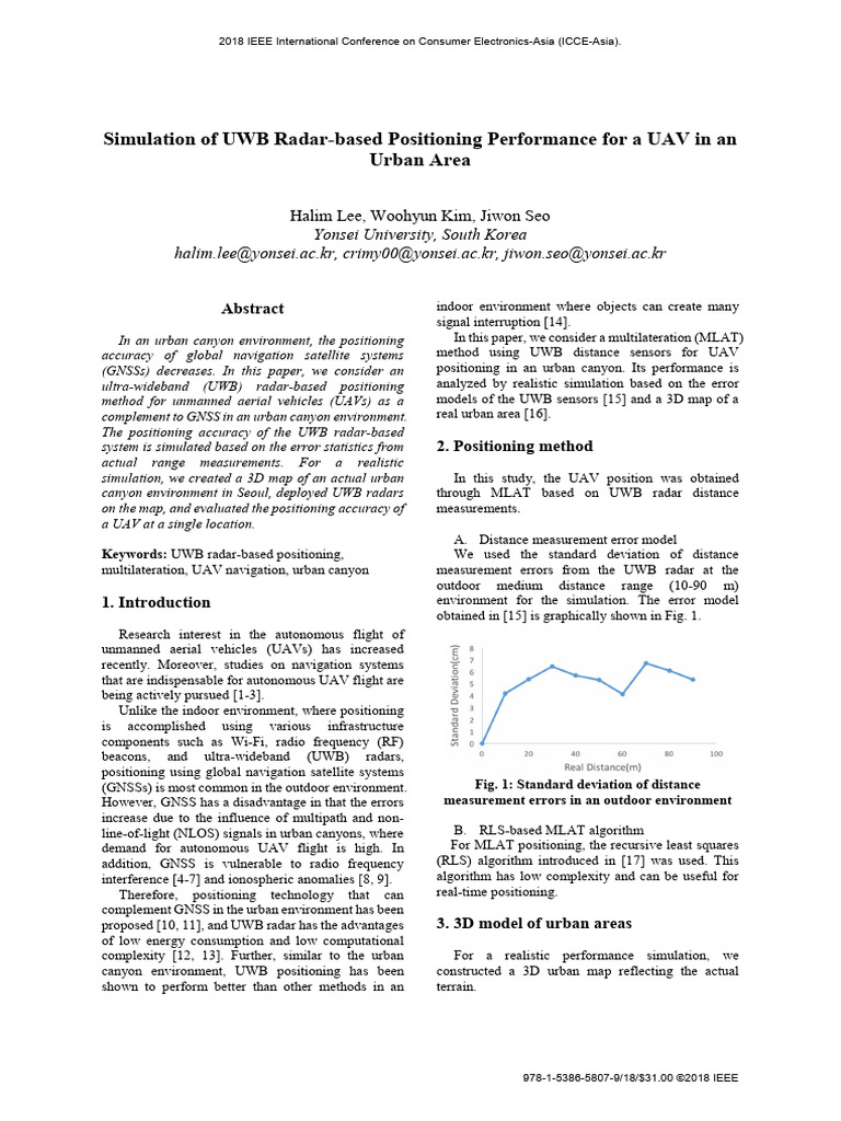 Simulation of UWB Radar-Based Positioning Performance For A UAV in An ...
