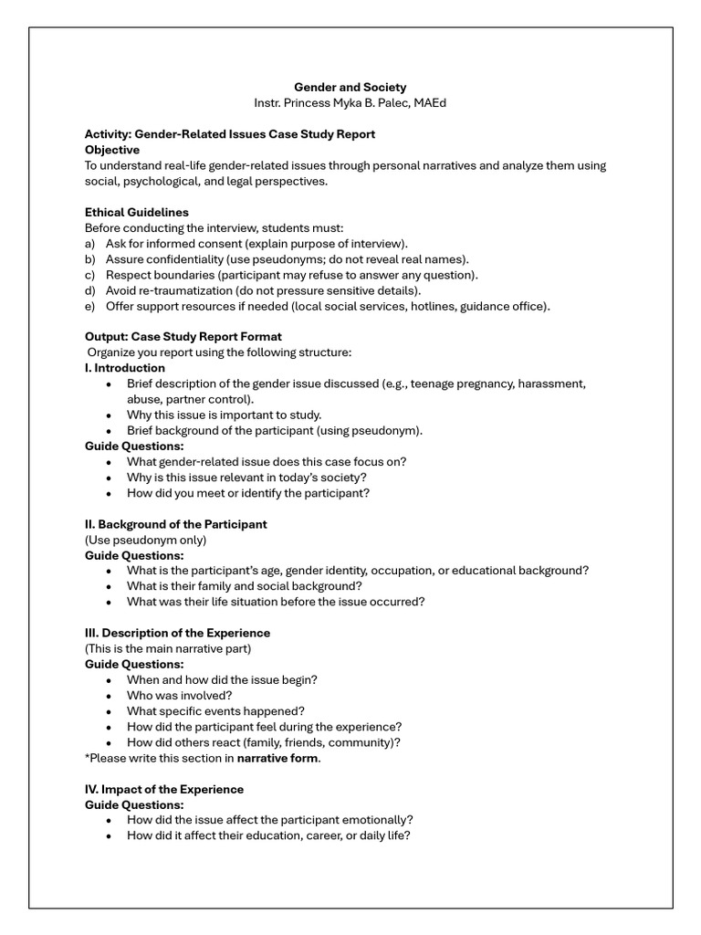 Gender and Society Case Study | PDF | Gender | Gender Studies