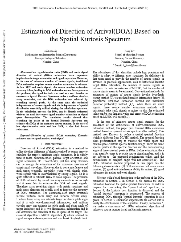 Estimation of Direction of ArrivalDOA Based On The Spatial Kurtosis ...