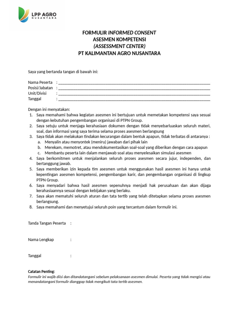 Formulir Informed Consent - Assessmen Kompetensi | PDF