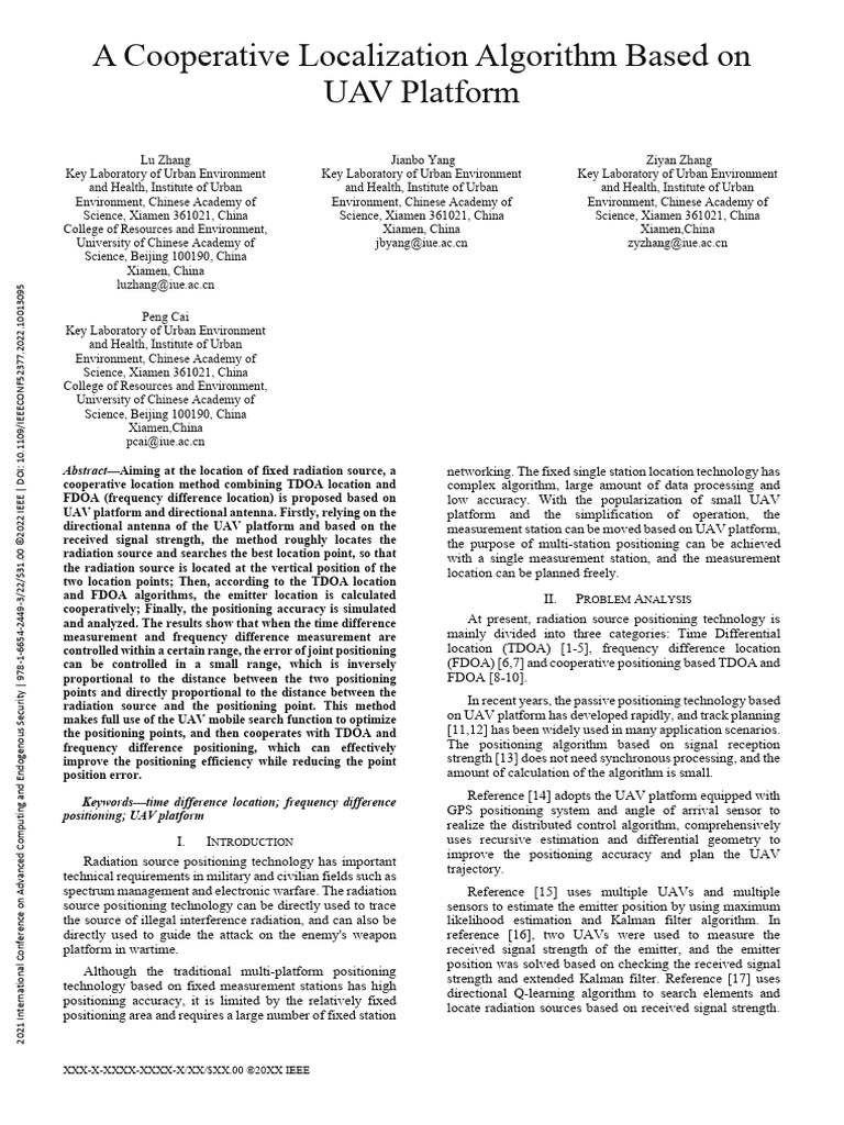 A Cooperative Localization Algorithm Based On UAV Platform | PDF
