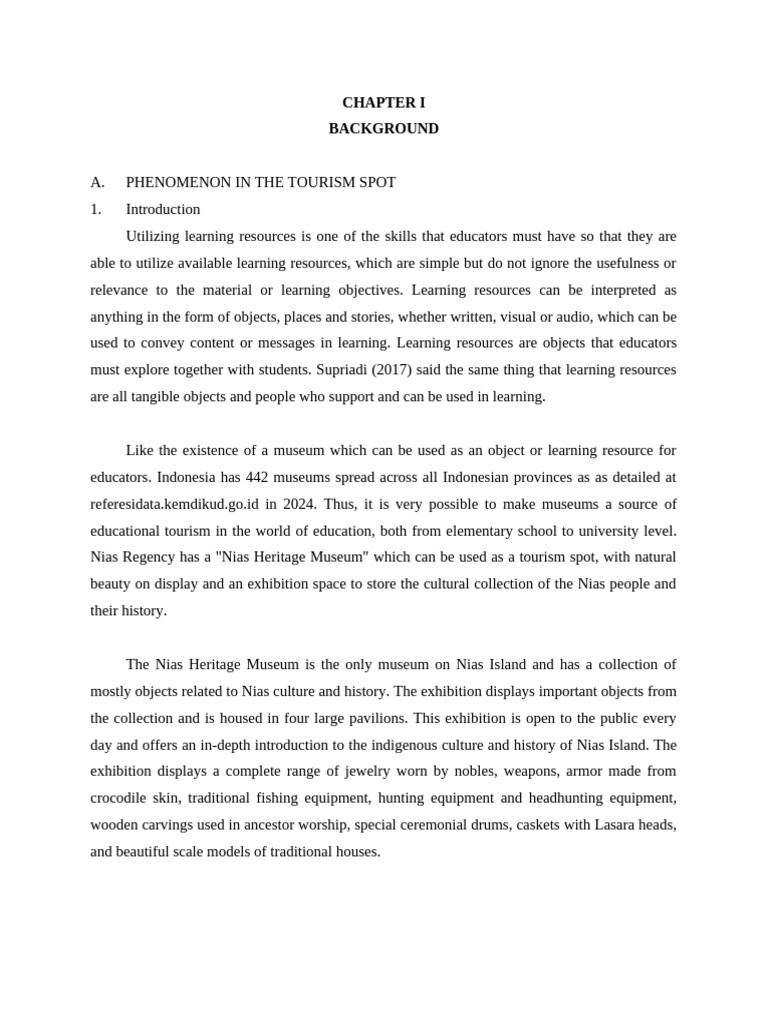 Eng - CHAPTER I Background | PDF | Museum | Tourism