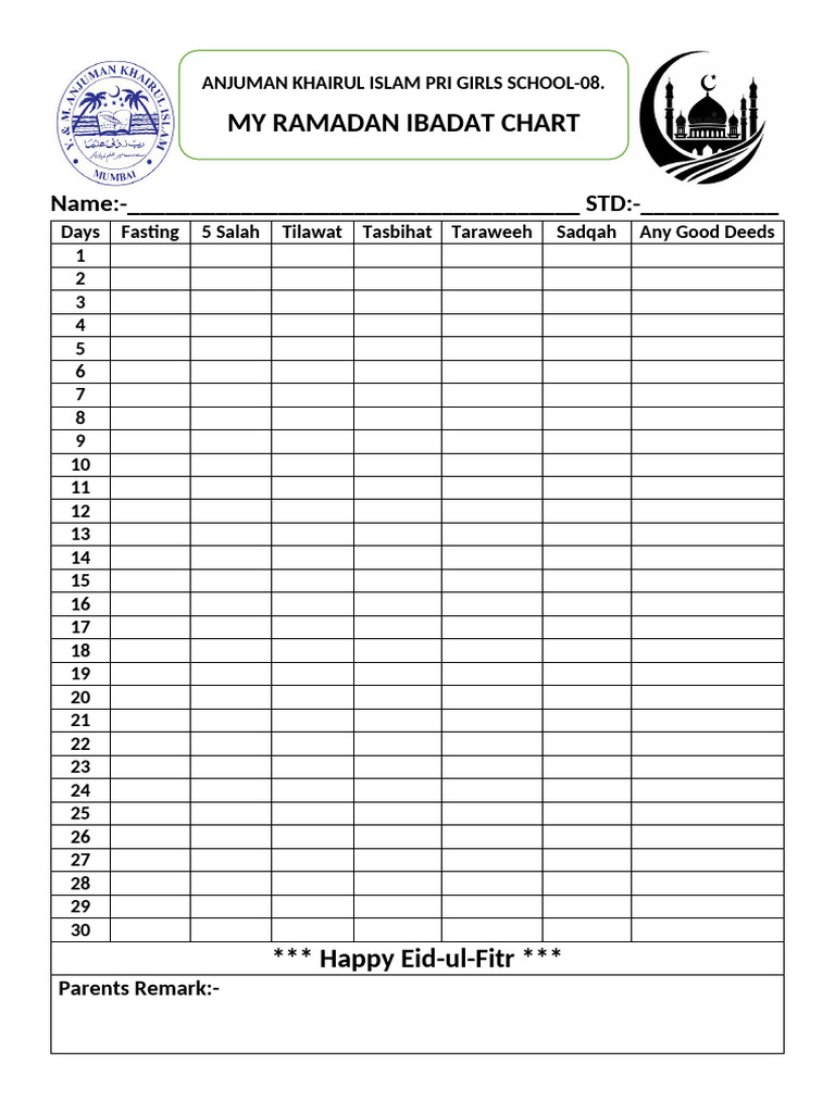 Ramzan Chart | PDF